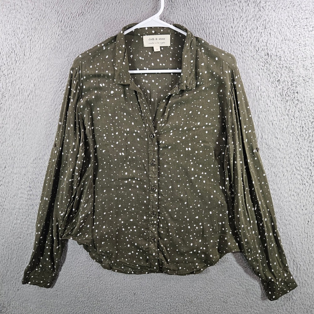 Cloth & Stone Olive Green Splatter Print Button Down Shirt Small